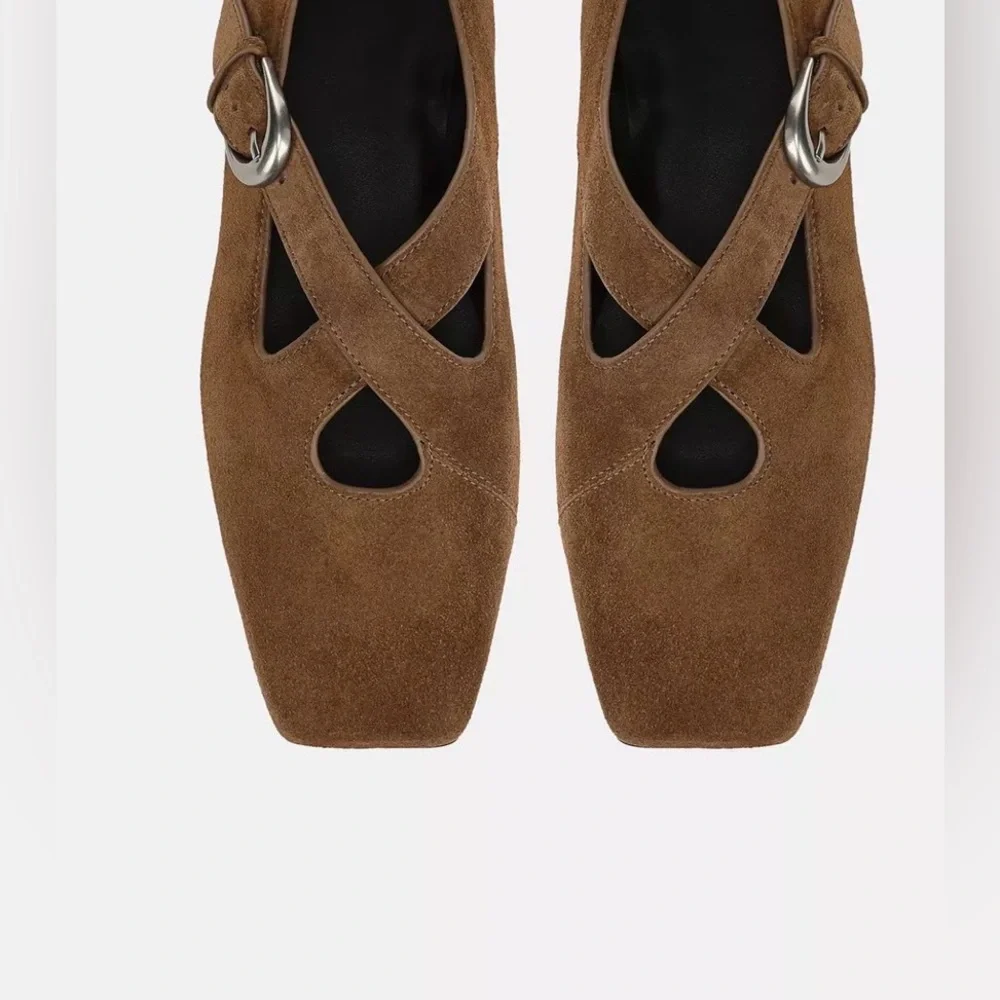 Vince Brown Cici Suede Luxury Women's Crisscross‎ Ballerina Flats